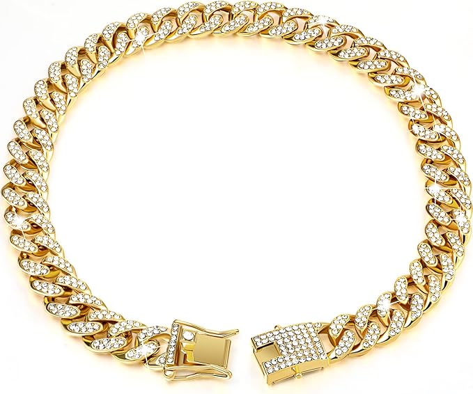 Diamond Collar Metal Chain Necklace With Secure Buckle