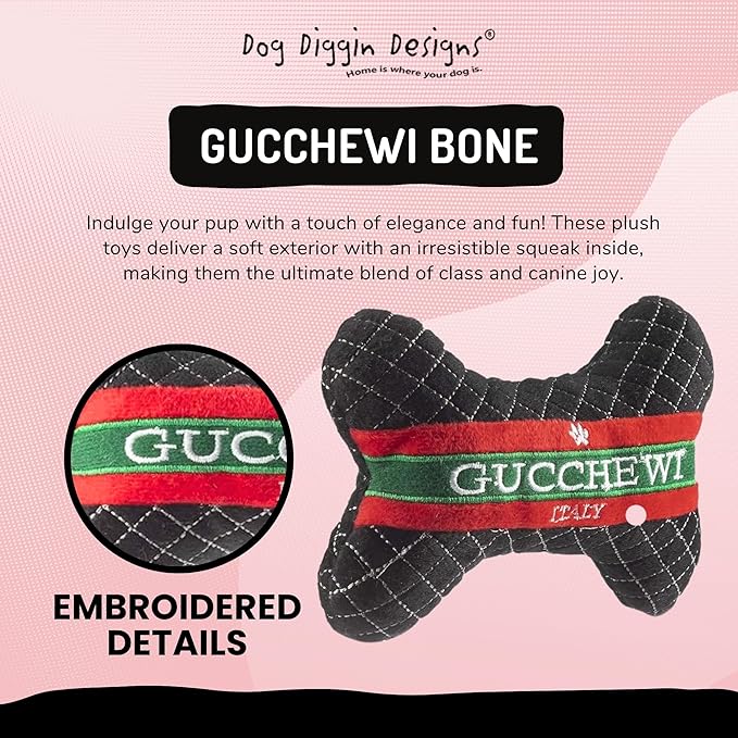 Gucchewi Bone Squeaky Plush Plaid Chew Toy