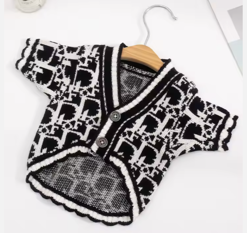 Christian Pawdior Black and White Buttoned Knit Cardigan