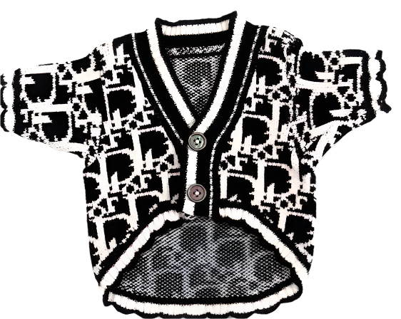 Christian Pawdior Black and White Buttoned Knit Cardigan