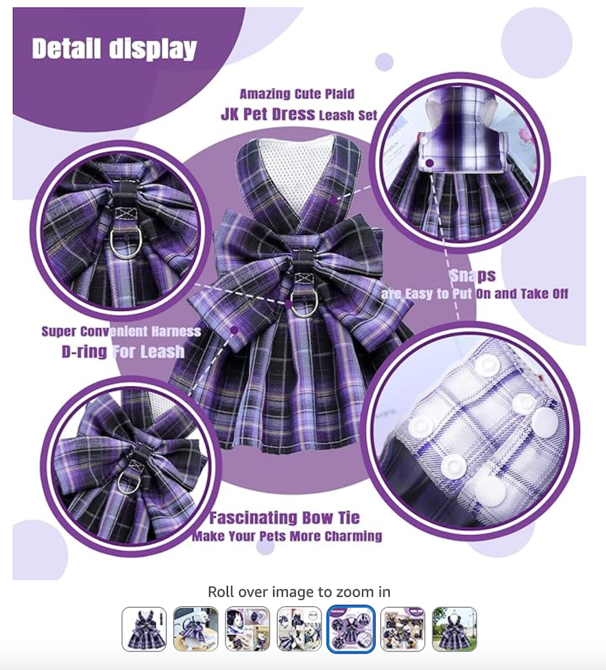 Plaid Bow Dog Dress Harness with Leash