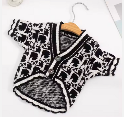 Christian Pawdior Black and White Buttoned Knit Cardigan