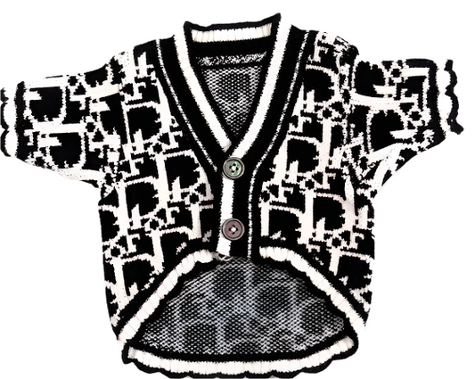 Christian Pawdior Black and White Buttoned Knit Cardigan