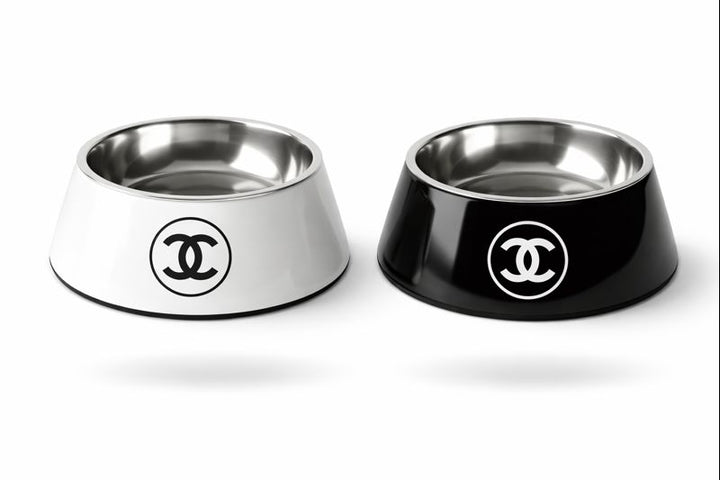 Chanel-Inspired Black & White Coco Dog Bowl