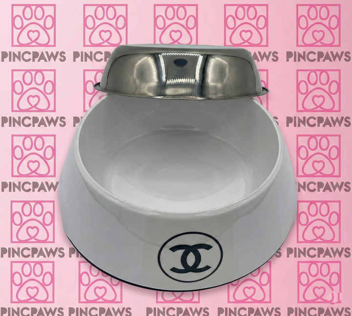 Chanel-Inspired Black & White Coco Dog Bowl