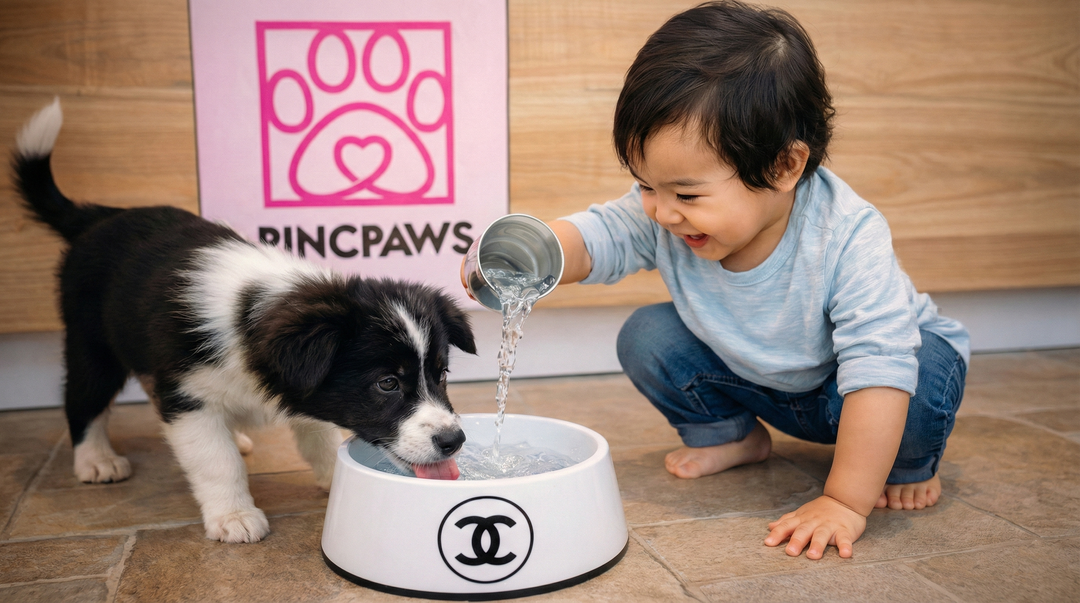 Chanel-Inspired Black & White Coco Dog Bowl