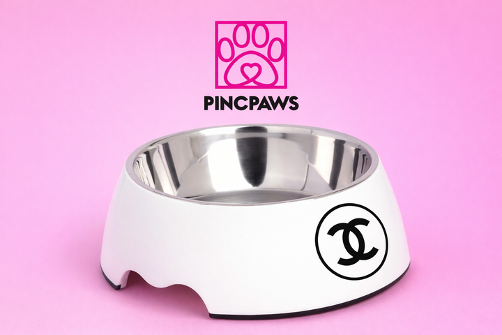 Chanel-Inspired Black & White Coco Dog Bowl