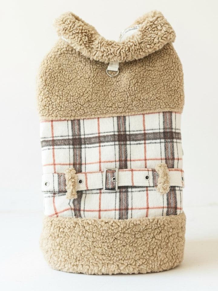 Brown Teddy & Plaid Dog Vest – Belt Detail