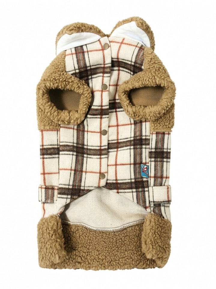 Brown Teddy & Plaid Dog Vest – Belt Detail