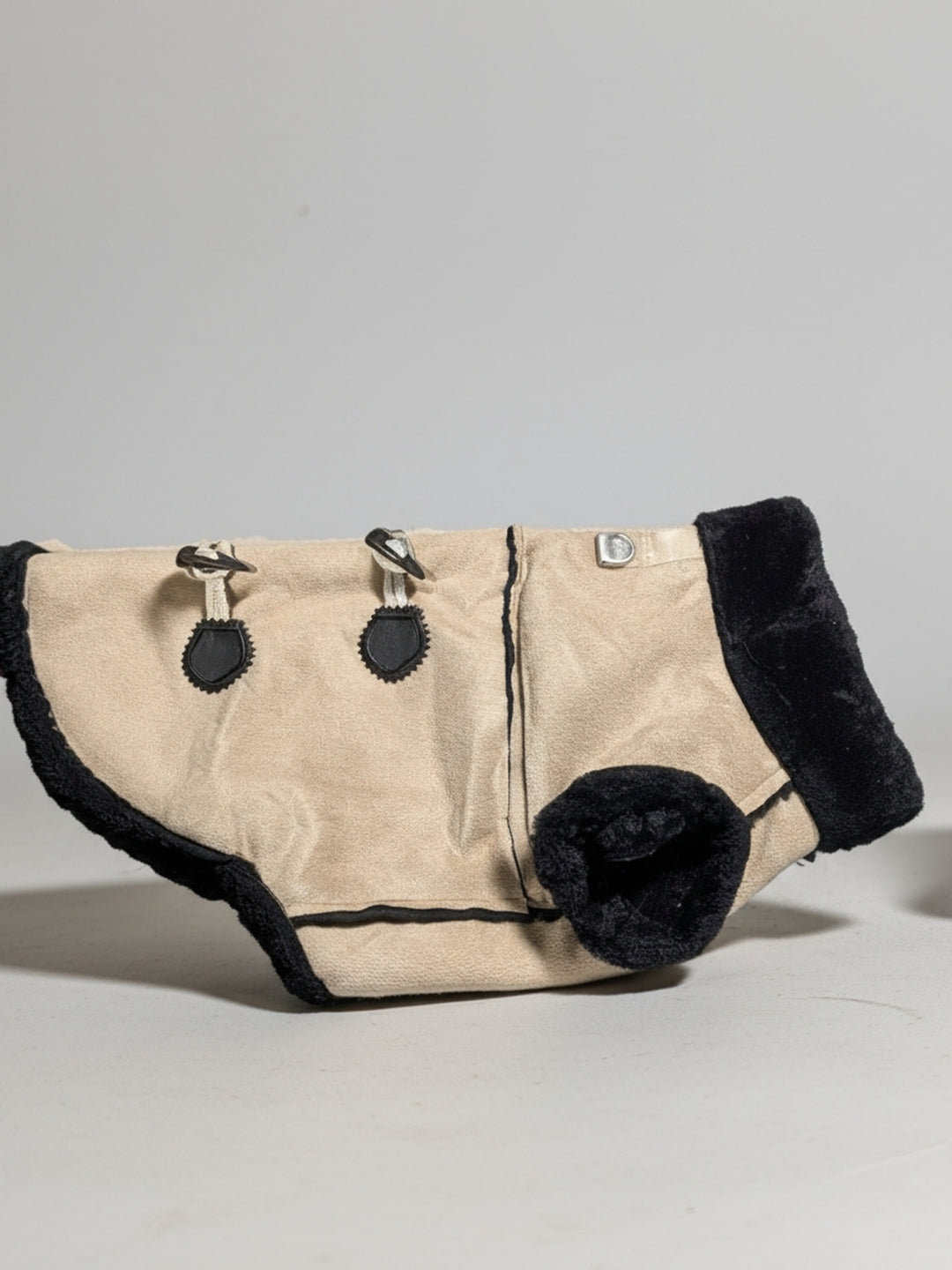 Tan Dog Coat with Black Plush Trim – Size 2XL