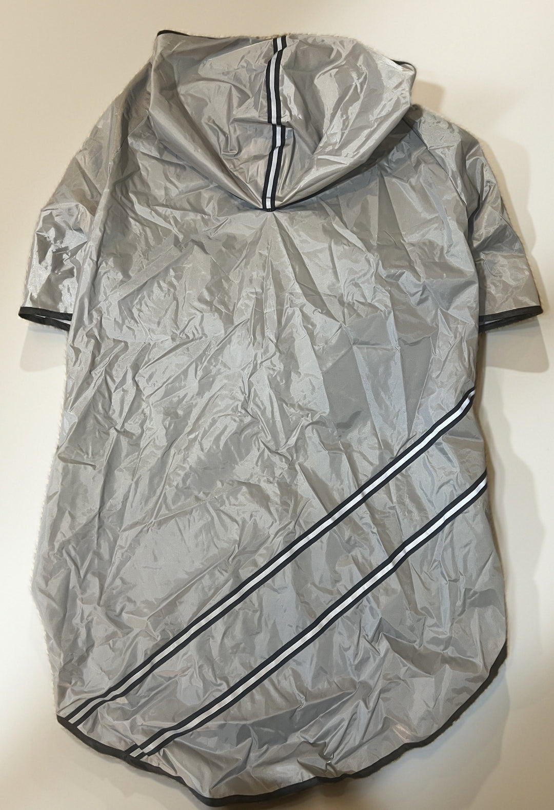 Gray Hooded Dog Raincoat with Stripe Accents