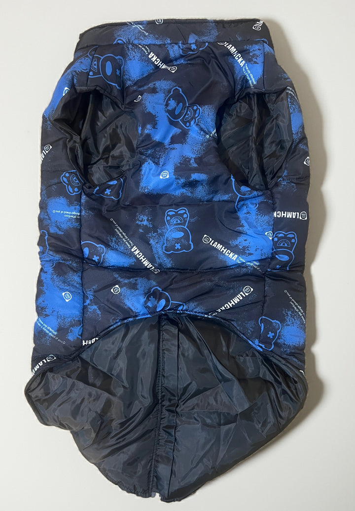 Blue & Black Bear Print Puffer Dog Vest