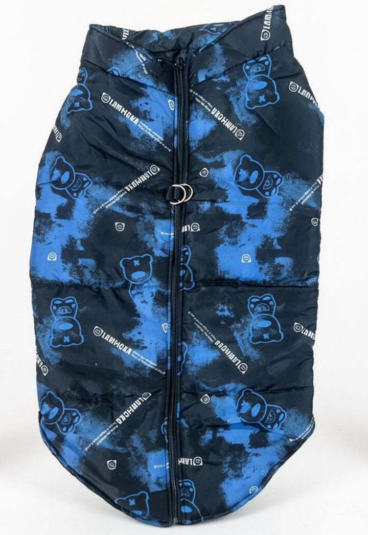 Blue & Black Bear Print Puffer Dog Vest