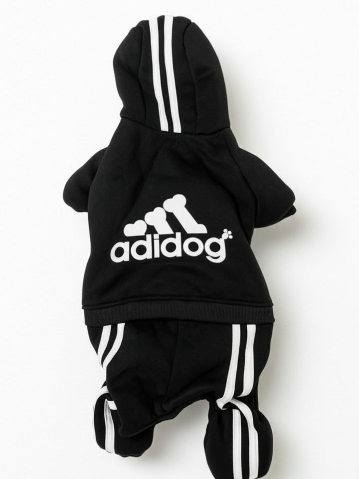 Black & White “Adidog” Hooded Dog Tracksuit