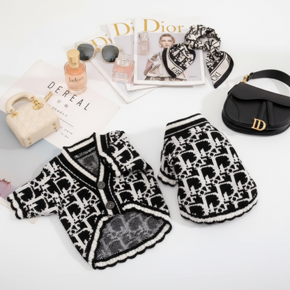 Christian Pawdior Black and White Buttoned Knit Cardigan