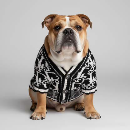 Christian Pawdior Black and White Buttoned Knit Cardigan