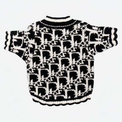 Christian Pawdior Black and White Buttoned Knit Cardigan