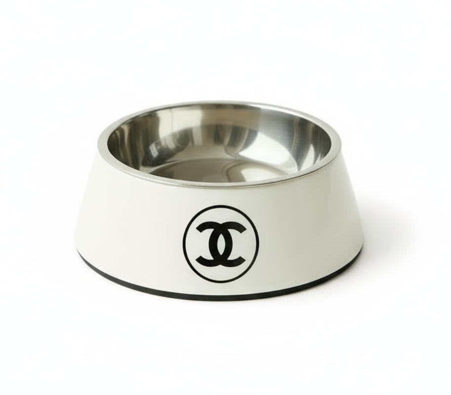 Chanel-Inspired Black & White Coco Dog Bowl