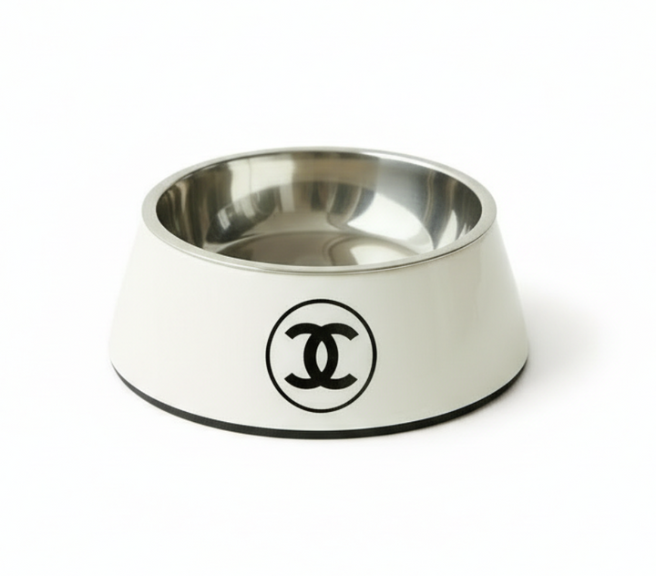 Chanel-Inspired Black & White Coco Dog Bowl