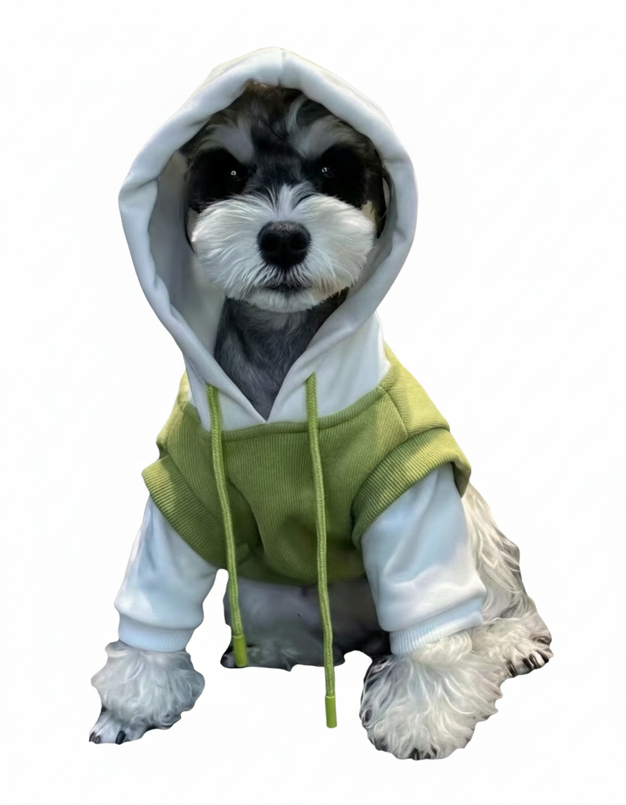 Green and White Knit Pullover Hoodie